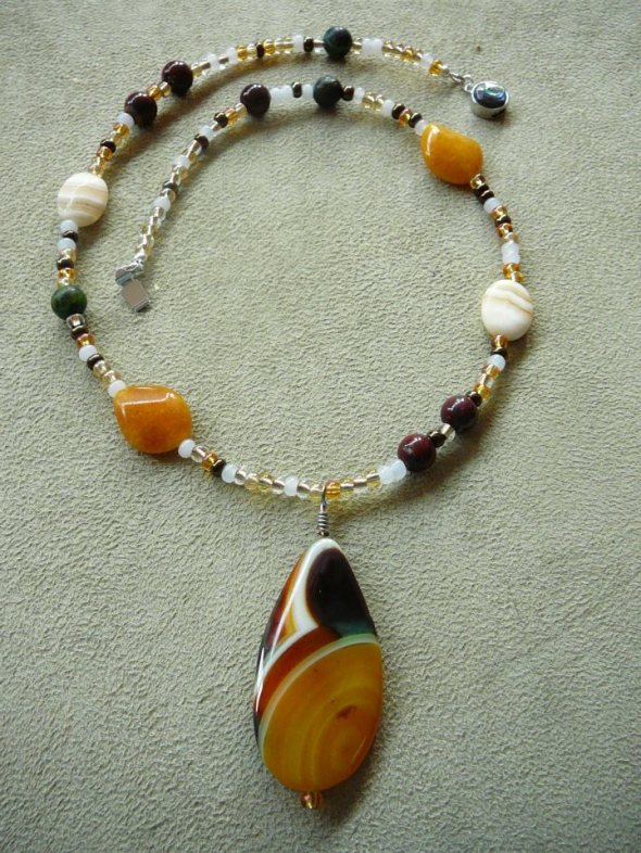 Yellow agate pendant, candy jade, calcite, jasper, chryasacoll